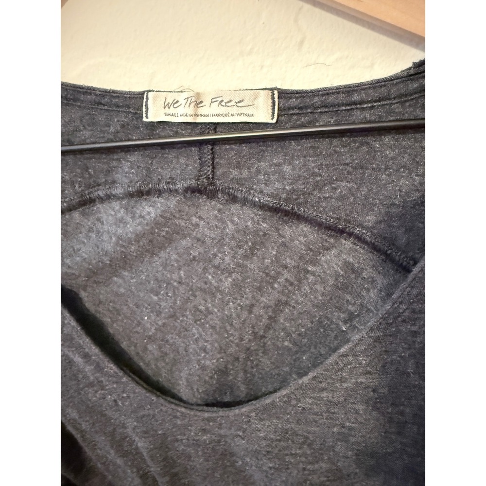 We The Free Free People Womens Small Charcoal Grey Ruched Scoop Neck T-Shirt - Picture 3 of 3